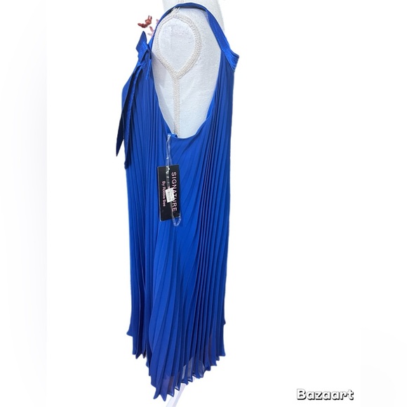 Robbie Bee NWT Dress Womens 18W Cobalt Blue Kaftan Pleated Ultra Flowy Plus Bow - Picture 2 of 4